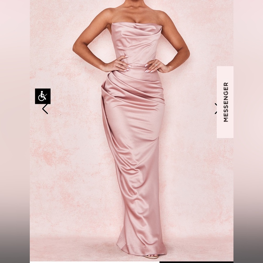 House of CB Adrienne floor length dress in blush satin